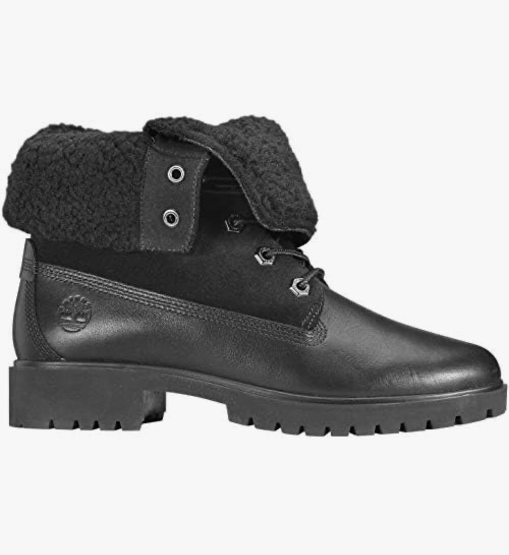 TIMBERLAND WOMEN'S 6.5 JAYNE WATERPROOF TEDDY FLEECE FOLD DOWN BOOT BLACK NIB